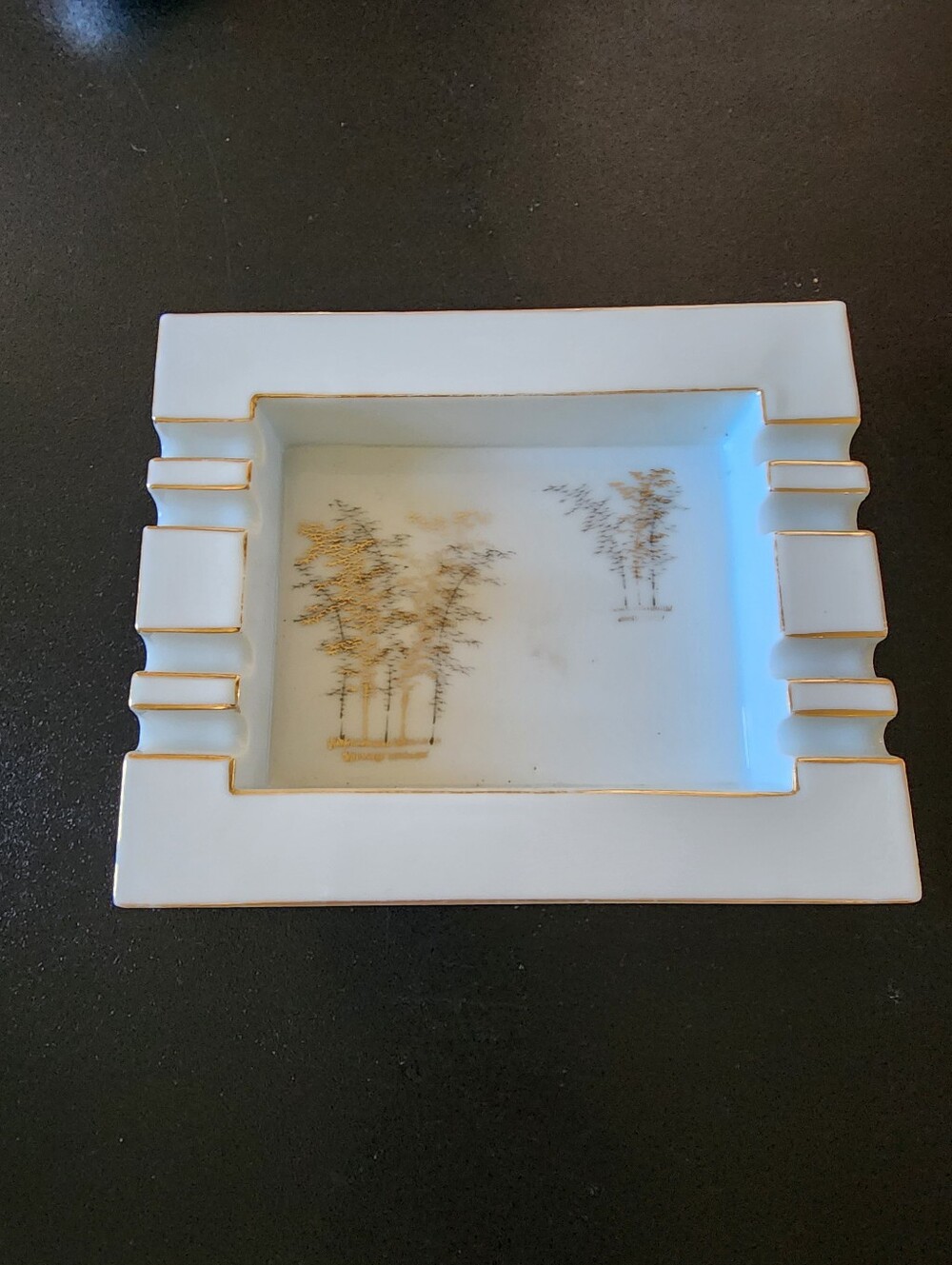 VTG Fukagawa Arita Hand Painted Ceramic Japanese Square Ashtray W/ Bamboo Design